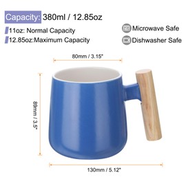 QUARKZMAN 2 Stück Keramik Kaffeetasse 12,85 Unzen Einfacher Holzgriff Große Kaffeetassen Handgemachte Keramik Teetasse für Latte Kaffee Tee Suppe für Büro Zuhause und Geschenke, Blau