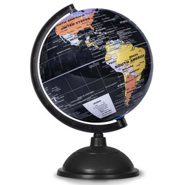 KISEER 8 Inch World Globe with Stand Rotating Earth Spinning Globe for Kids Geography Classroom Education or Decorations (Black)