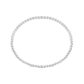 AeraVida Simple Round 3mm Beads .925 Sterling Silver Stretch Bracelet