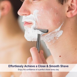 THURLADY Gun Black Safety Razor - Single Blade Razors for Men - Reusable Metal Razor, with 5 Stainless Steel Double Edge Blades, Smooth Close Shave, Sustainable, Plastic Free