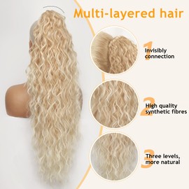 ORSUNCER Ponytail Extension Claw 30" Curly Pony Tail Clip in Claw Hair Extensions Fluffy Natural Looking Synthetic Hairpiece for Women Omber Light Blonde