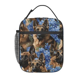 VANZEV Insulated Lunch Box for Women Men, German Shepherd Dog Floral Lunch Box Reusable Portable Lunch Bag Cooler Tote Waterproof Lunch Container for Office Picnic Work Travel Hiking