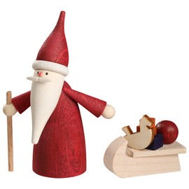 Seiffener Volkskunst Miniature Figures Miniature Figures Christmas Decoration from the Ore Mountains Original Ore Mountains Wooden Art Christmas Gnome with Sleigh 7 cm
