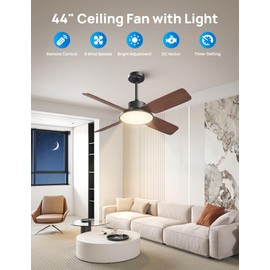 Ceiling Fans with Lights 44 Inch Outdoor, Ceiling Fan Modern with Remote Control and Light, 44" Ceiling Fan Flush Mount with DC Reversible Quiet Motor for Bedroom, Living Room, Patios