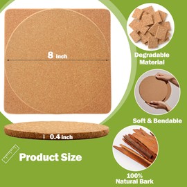 4Pcs Cork Plant Tripods | High Density Thick Cork Tripod | 8 Inch Hyperthermia Resistant Multi-Purpose Placemat | Fine Grain Heat Insulation 2 Round +2 Square Pads for Hot Pans & Hot Plates