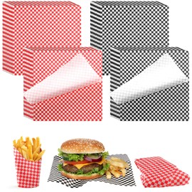Tanlade 1000 Pcs Deli Paper Sheets 12 x 12 Inches Sandwich Paper Deli Basket Liner Wrap Food Basket Liners Wrapping Checkered Sheets for Bread and Sandwiches(Black, Red)