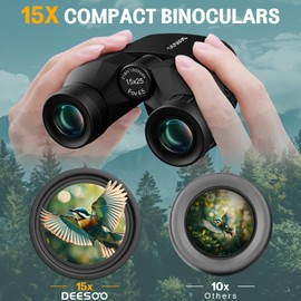 15x25 HD Binoculars for Adults Bird Watching - Deesoo Premium Optics Binocular for Hunting Travel Outdoor Enthusiasts