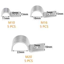 15 PCS 304 Stainless Steel Single Hole Pipe Clamps,Conduit or Pipe Mounting Bracket,Ø10 mm Ø16 mm Ø20 mm Pipe Clips