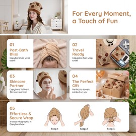 YCDKK Capybara Gifts, 2 Pack Microfibre Hair Drying Caps, Cute Capybara Hair Towel Wraps for Girls Women, Quick Dry Hair Turban Hats, Novelty Bathroom Gift for Christmas Birthday