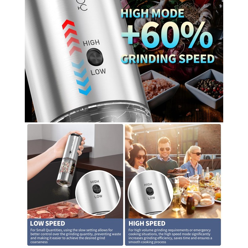 CIRCLE JOY Electric Salt and Pepper Grinder Set Stainless Steel
