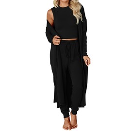 BTFBM 3 Piece Matching Sets Tank Tops Wide Long Pants Cardigan Lounge Sets For Women Sweatsuit Women Clothing Fall 2025(Black, Small)