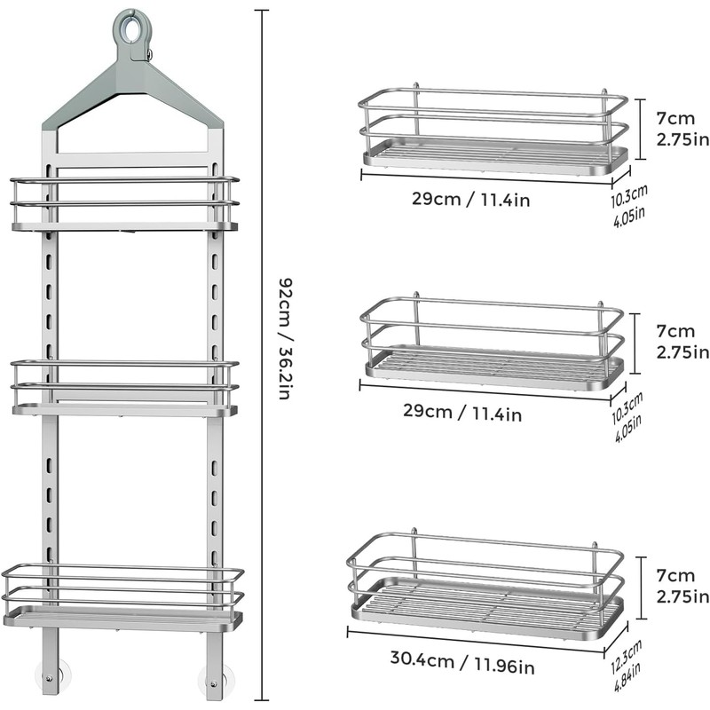 ODesign 3 Tier Height-Adjustable Shower Caddy Hanging Anti-Swing-Over The Shower