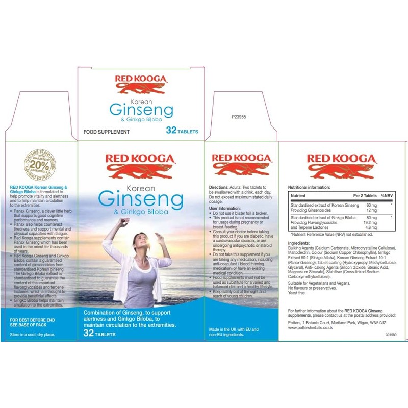 Red Kooga Korean Ginseng and Ginkgo Biloba - Pack of