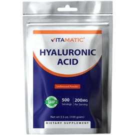 Vitamatic Hyaluronic Acid Powder 200mg - Supports Healthy Connective Tissue and Joints - Promote Youthful Healthy Skin - 100 Gram