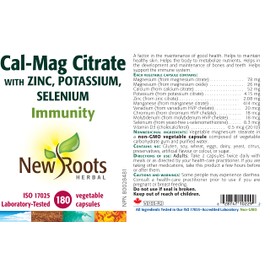 New Roots Herbal - Calcium Magnesium - 180 capsules - Citrate with Zinc, Potassium, Selenium