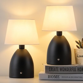 GGOYING Cordless Table Lamp Set of 2, Small Rechargeable Desk Lamp, 4-Level Brightness Bedside Nightstand Lamps for Bedroom, Kid’s Room, Nursery, Reading Living Room,Black