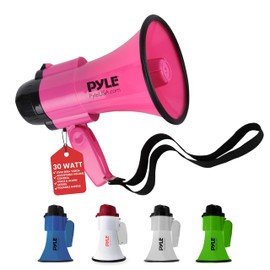 PYLE Portable Megaphone Speaker Siren Bullhorn - Compact and Battery Operated with 30 Watt Power, Microphone, 2 Modes, PA Sound and Foldable Handle for Cheerleading and Police Use PMP34PK