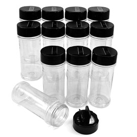 ROYALHOUSE - 12 PACK - 5.5 Oz with Black Cap - Plastic Spice Jars Bottles Containers - Perfect for Storing Spice, Herbs and Powders - Lined Cap - Safe Plastic - PET - BPA free - Made in the USA