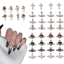 DFsucces Nail Parts, Heart, Planet, Pearl, Cross, Nail Stone, 3D, Nail Art, Jewelry Parts, DIY Craft Accessories (Set of 32)