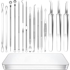 Blackhead Remover Comedone Extractor,15 Pcs Professional Stainless Steel Blackhead Remover Comedone Extractor Tools with Metal Case,Pimple Popper Tool Kit for Blackheads, Blemish, Comdone, Acne