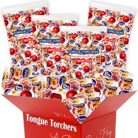 Tongue Torchers Hot Cinnamon Hard Candy | Hot Sweet & Spicy Fireballs Fresh Candy - Individually Wrapped | MUCHAI Treat Box Included (4 Bags Pack, Cinnamon Fireballs Candy)