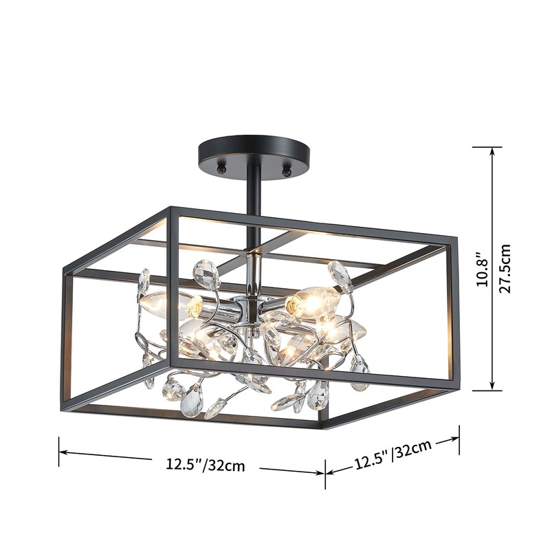 AGV LIGHTING CL043C Crystal Ceiling Light Fixture, Modern Semi Flush