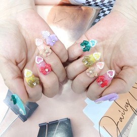 ❤Luminous heart handmade nail tips - Long stiletto / ❤야광하트 수제네일팁 - 롱스틸레토