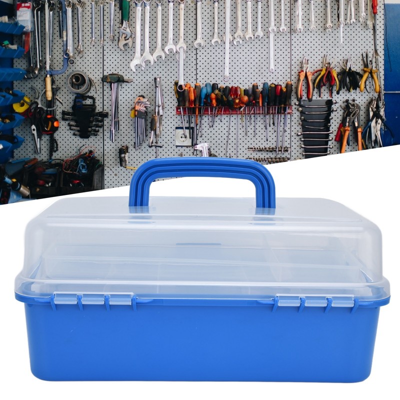 Plastic Storage Box Portable 3 Layer Folding Handheld Tool Organizer