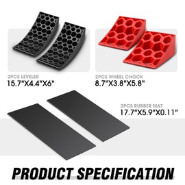 DNA MOTORING 2packs Leveling Ramp for RV Camper Travel Trailer, Curved RV Levelers with 2 Wheel Chock, 2 Mat, Carry Bag, Easier & Faster to Level, Red, TOOLS-00703