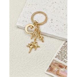 OTETTS Gold Shiny Star Keychain Cute Celestial Charm Durable Metal Key Ring for Keys Bags Aesthetic Gift Car Party Decor, D, Medium