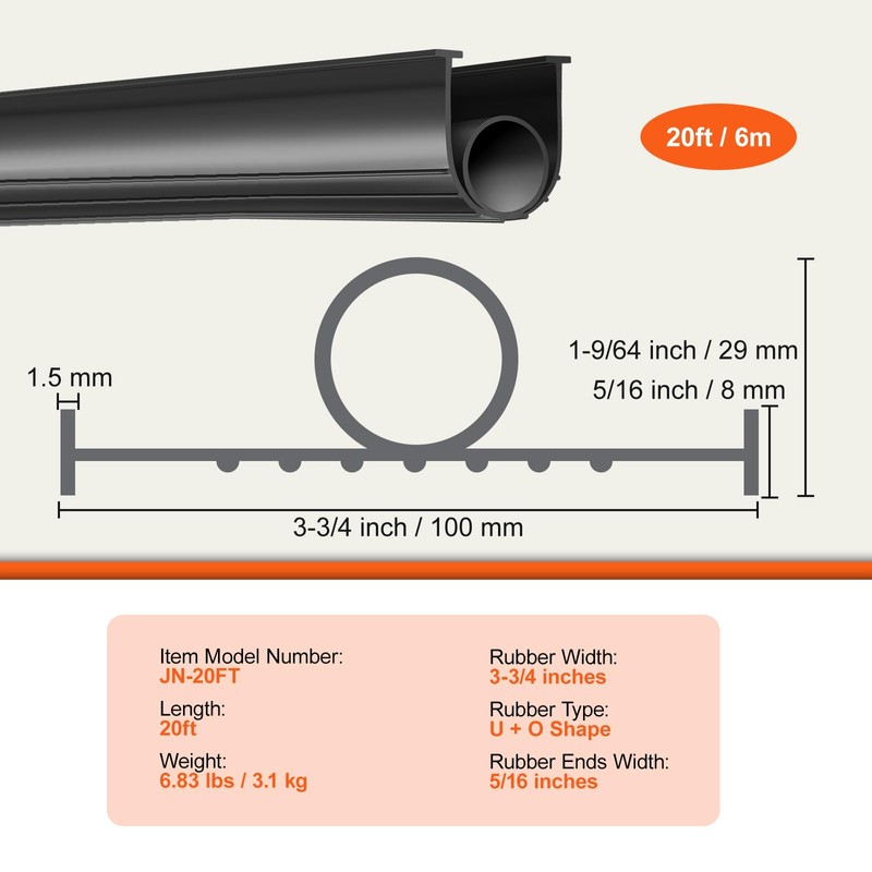 VEVOR Garage Door Seals Bottom Rubber, U Shape +O Ring
