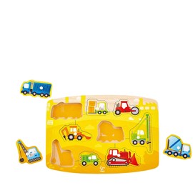 Hape Construction Peg Puzzle, Juego de Rompecabezas de Madera de 10 Piezas, Juguete de Aprendizaje para niños pequeños, Multicolor, 5 x 2 Pulgadas