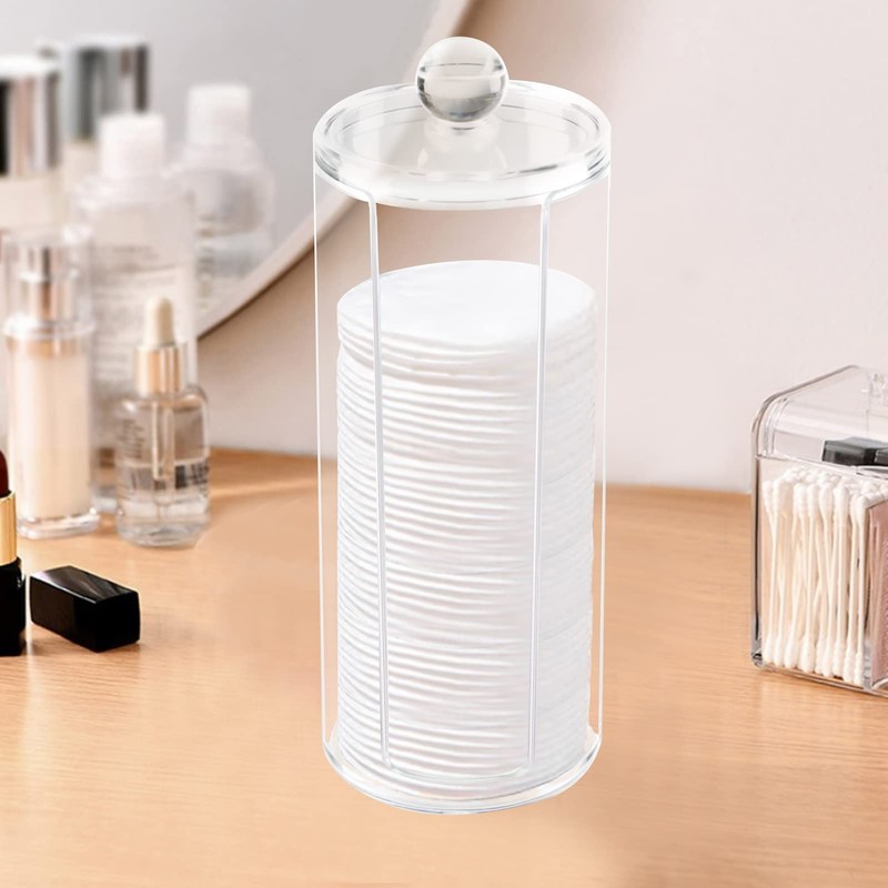 Acrylic Cotton Rounds Holder with Lid for Vanity, Facial Makeup
