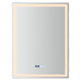 24W LED Bathroom Mirror, Smart Bathroom Mirror with 3 Color Infinite Dimming, Wall Mounted Anti-Fog Mirrors with Time & Temperature Display for Washrooms, Toilets, Hotels (19.68x27.55in)