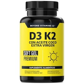Beyond Vitamins | Vitamina D3 + Vitamina K2 con Aceite de Coco Extra Virgen | MCT (Trigliceridos) para Mayor Absorción | Cápsula Blanda Premium (180 C