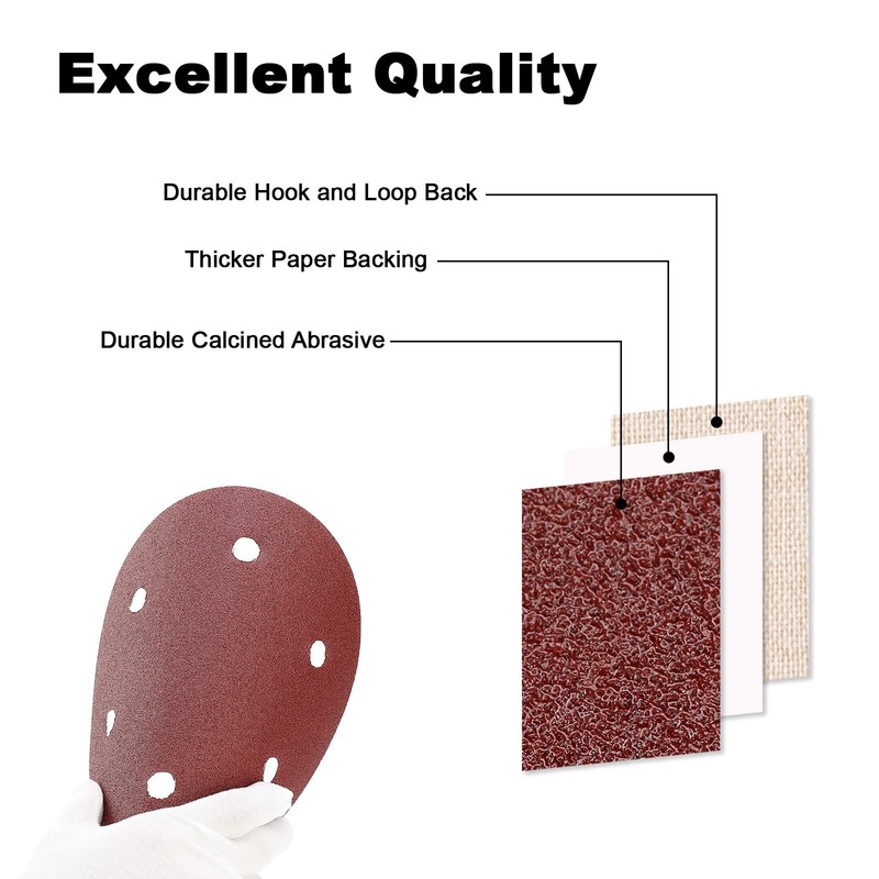AYA-TECH 9 inch 6 Holes Sanding Disc, 16PCS Assorted Sandpaper