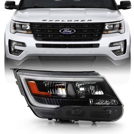 ACANII - For 2016-2019 Ford Explorer Sport w/o Full LED w/Black Bezel LED DRL Headlight Headlamp - Passenger, w/o Logo