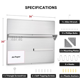 Wilprep Range Backsplash, 36"x30" Stainless Steel Backsplash with Storage Shelf & Magnetic Knife Rack, Range Hood Stainless Steel for Stove, Range Hood Wall Shield with Pre-Drilled Holes