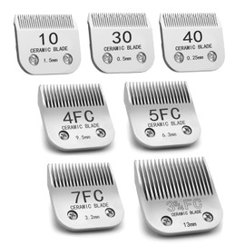 Docal Detachable Clipper Ceramic Blades 10#/30#/40#/3FC/4FC/5FC/7FC Silver, Dog Grooming Clipper Replacement Blades Compatible with KM Series Clippers, Most A5, Cut Length 0.25mm to 13mm, 7 Packs