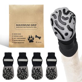 Pack of 4 Non-Slip Dog Socks, Dog Socks to Prevent Licking Dog Paws with Nubs, Adjustable Dog Shoes, Dog Paw Protector for Older Dogs on Hardwood Floors Indoor (Black, M)