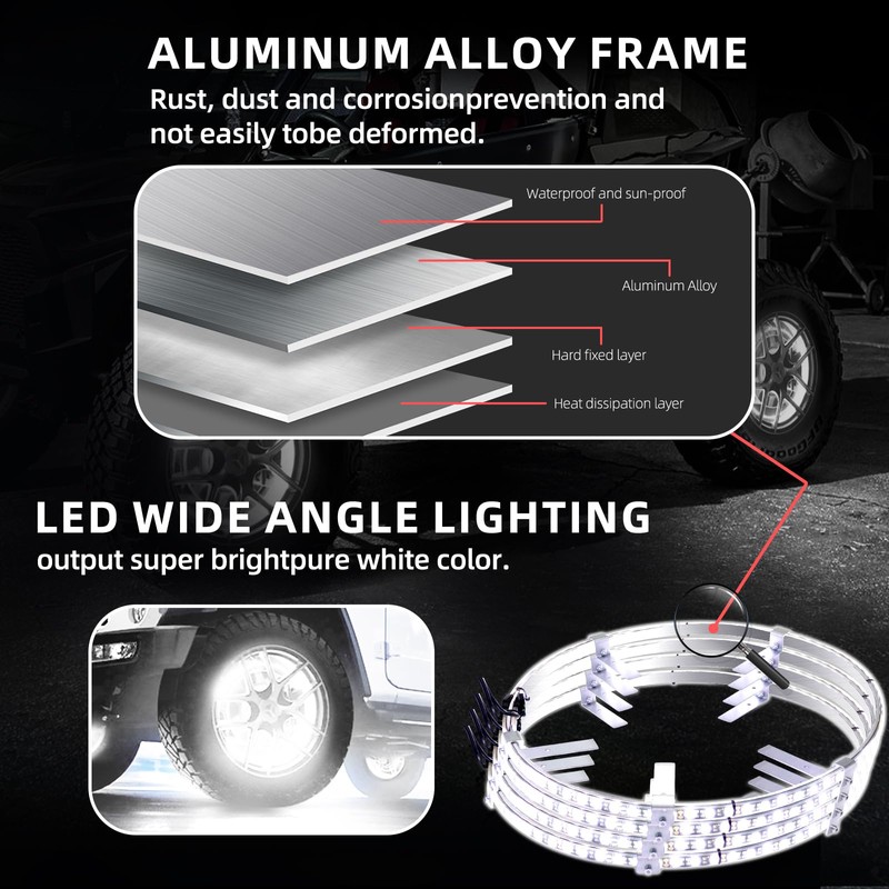 Tavaray 4PCS 14" Pure White Wheel Lights Adjustable 6500K Ultra-Bright