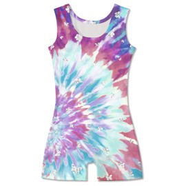TUONROAD Gymnastics Wear for Child Tie-dye Biketard Leotard Cute Butterflies Unitard Clothes Girls Tight Sports Dance Outfits Kids Soft Crewneck Tutu Dress 9-10 Years