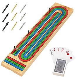 FUNPENY Juego de mesa tradicional de madera para cunas, 3 pistas codificadas por colores con pinzas de metal y baraja de cartas                       