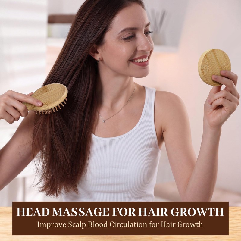 48 Pack Mini Bamboo Hair Brush and Wooden Makeup Mirror