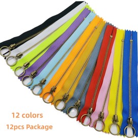Wonesifee Metal Zippers 12pcs #3 Antique Brass Close-end Non-Separating Zippers Assorted Color for Purses Bags Pockets Handbags DIY Sewing 20cm/7.9inch