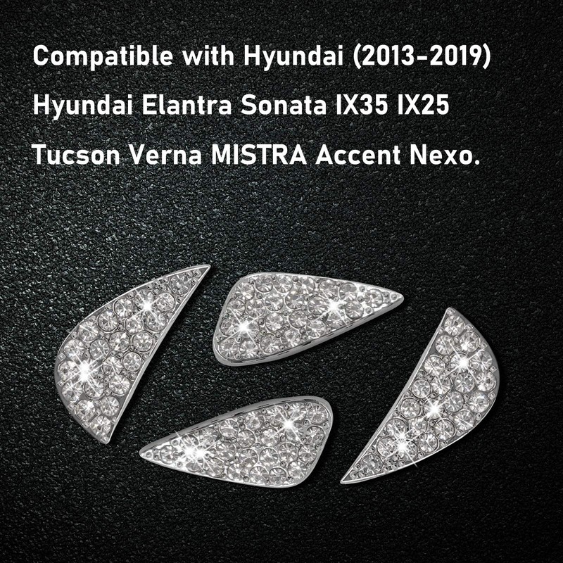 Jaronx Compatible with Hyundai Bling Steering Wheel Emblem 2013-2019, Sparkly