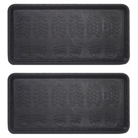Envelor Rubber Boot Tray for Entryway Indoor Shoe Trays for Mudroom Wet Shoe Mat Tray Multiuse Rubber Water Tray Mud Mat Winter Boot Mat Large Utility Tray, Footsteps, 32 x 16 Inch, 2 Pack