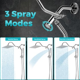 Shower Head 8*12 Inch Rectangular Rain Shower Head with Handheld Spray High Pressure Rainfall Shower Head with Slide Bar Curved Extension Arm Wide Dual Showerhead Bathroom Accessories Polished Chrome