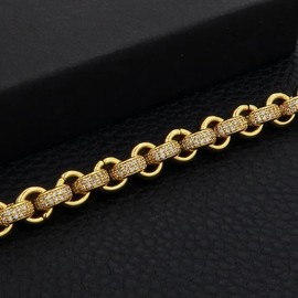 THE BLING KING New 8mm Gold Plated Belcher Bracelet with CZ Stones - 29g, 8 Inches