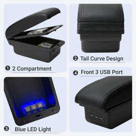 HRCHCG Console Armrest for Mini Cooper Coupe R50 R52 R53 R56 R57 R58 F55 F56 F57 Countryman (3 USB, Black)